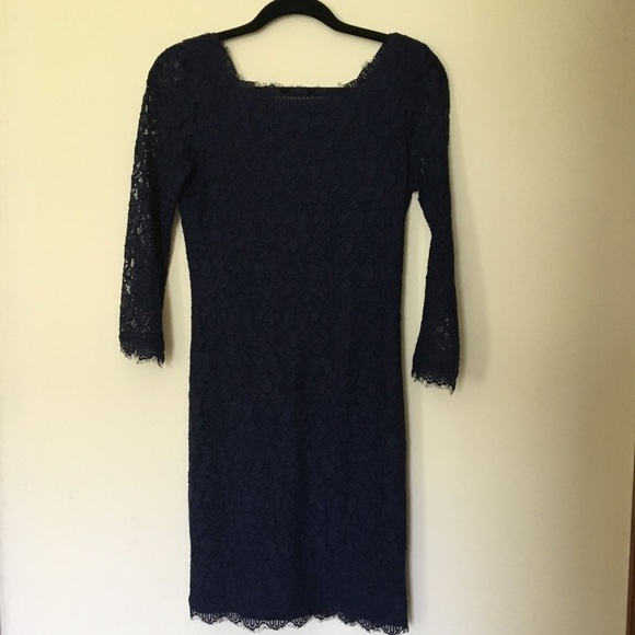 Diane Von Furstenberg Zarita Navy Blue Lace Dress Size 4 - Picture 4 of 8